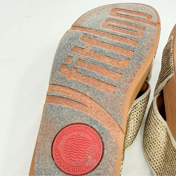 FitFlop RITZY Gold Metallic Sparkle Crisscross Orthotic Slide Sandals - Picture 15 of 16